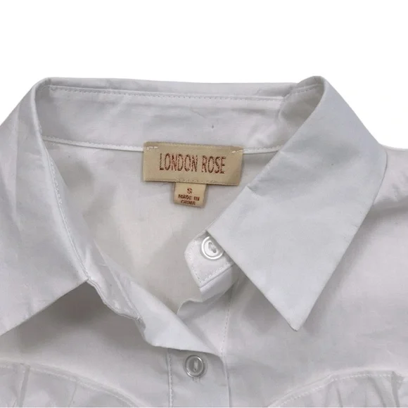 London Rose Heart Ruffle White Button Up Shirt NWT - Womens Size Small - Picture 4 of 8
